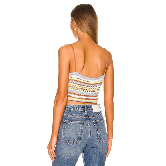 525 Revolve Beachy Boho Striped Knit Fauxchet Colorful Crochet Cami Top Size S - Picture 2 of 9